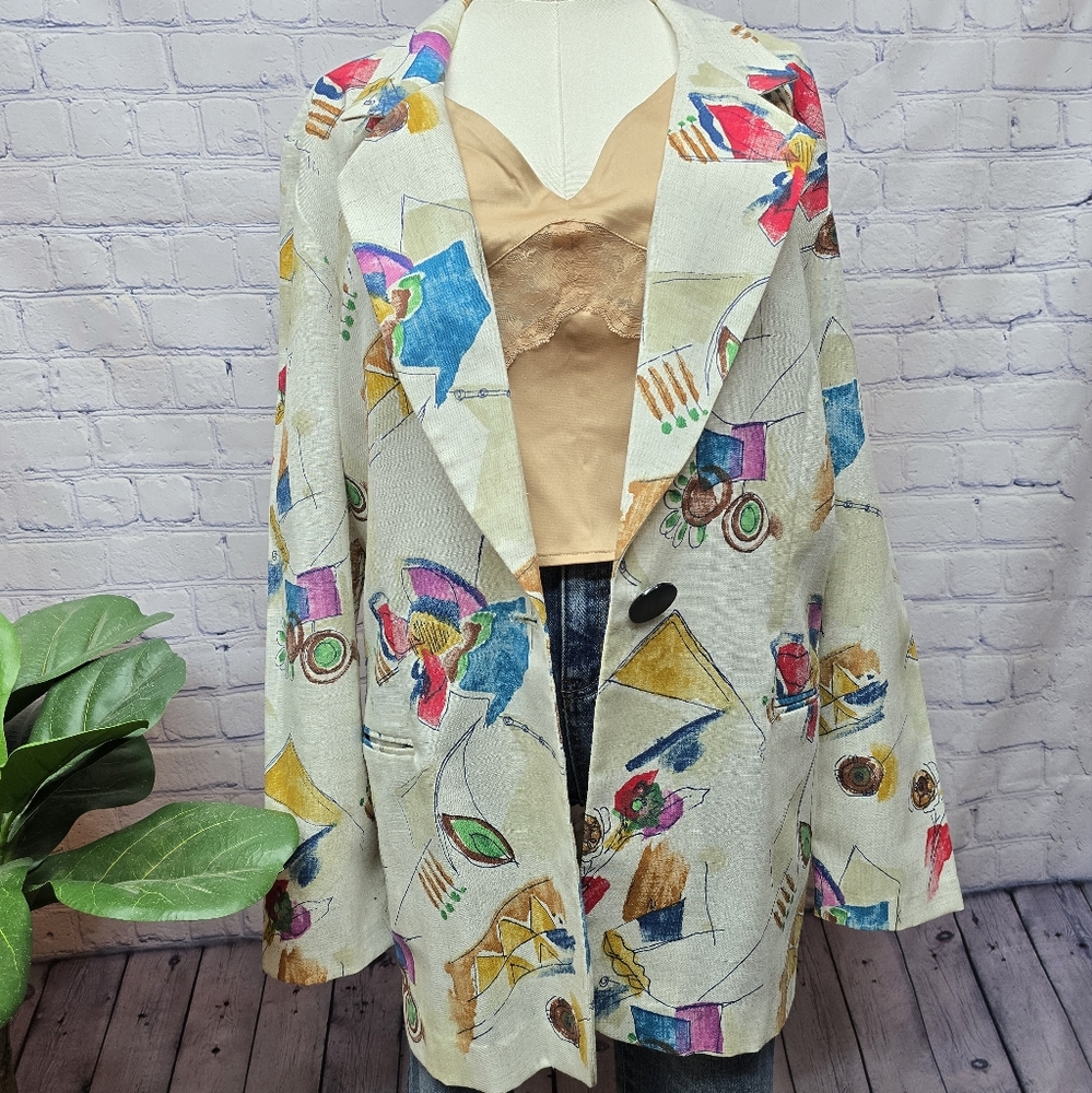 Vintage 80s Reflections Abstract Blazer - 16T